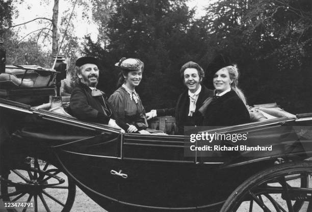 From left to right, Ringo Starr, Barbara Bach, Paul McCartney and Linda McCartney in a dream sequence from the film 'Give My Regards to Broad...