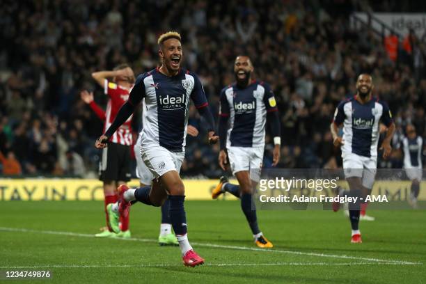 Callum Robinson of West Bromwich Albion celebrates after scoring a goal to make it 4-0 during the Sky Bet Championship match between West Bromwich...