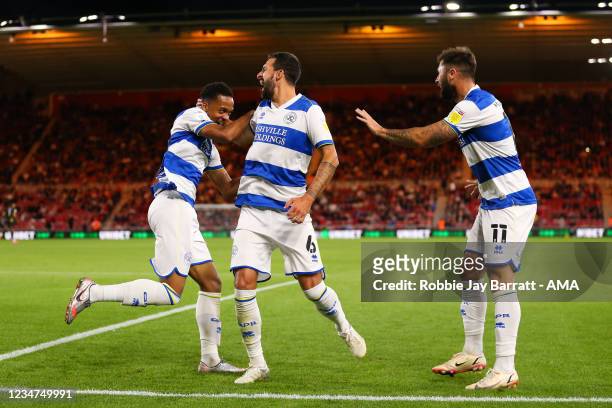 Chris Willock of QPR celebrates after scoring a goal to make it 2-3 during the Sky Bet Championship match between Middlesbrough and Queens Park...