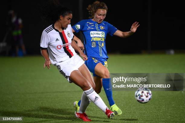 Besiktas Istanbul's Brazilian forward Giovanna Dos Santos Nascimento kicks the ball past SKN St. Polten's Austrian forward Melanie Brunnthaler during...