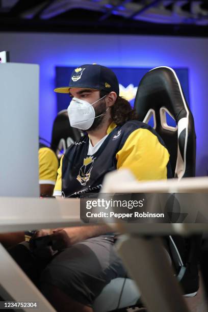 Swizurk of the Pacers Gaming looks on during the game against the Pistons Gaming Team on August 13, 2021 at the Ascension St. Vincent Center in...