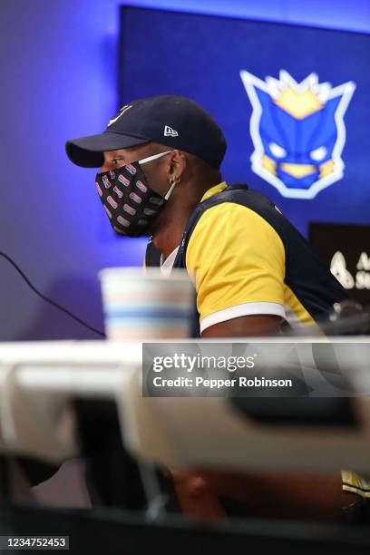 LavishPhenom of the Pacers Gaming looks on during the game against the Pistons Gaming Team on August 13, 2021 at the Ascension St. Vincent Center in...