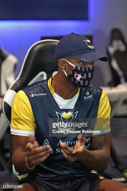 LavishPhenom of the Pacers Gaming looks on during the game against the Pistons Gaming Team on August 13, 2021 at the Ascension St. Vincent Center in...