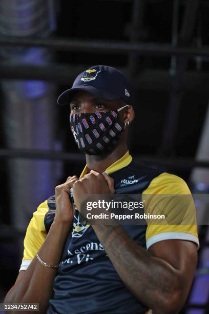 LavishPhenom of the Pacers Gaming looks on during the game against the Pistons Gaming Team on August 13, 2021 at the Ascension St. Vincent Center in...