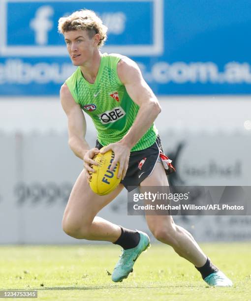 Chad Warner in action during the Sydney Swans training session at North Port Oval on August 19, 2021 in Melbourne, Australia.