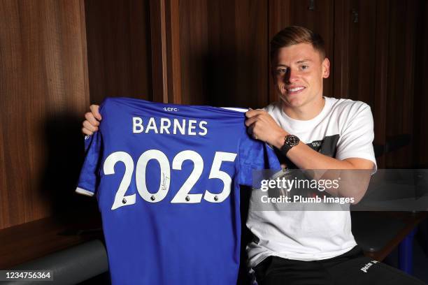 Harvey Barnes poses after signing a new contract at Leicester City at King Power Stadium on August 19, 2021 in Leicester, United Kingdom.