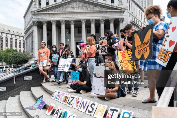 Few dozen Deferred Action for Childhood Arrivals protesters rally on Foley Square demanding citizenship now for all undocumented immigrants.