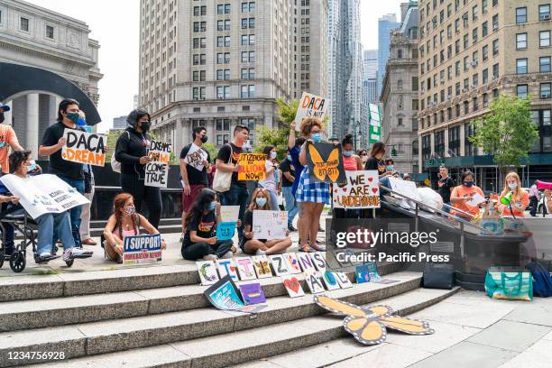 Few dozen Deferred Action for Childhood Arrivals protesters rally on Foley Square demanding citizenship now for all undocumented immigrants.