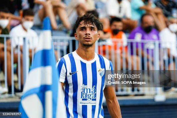 Kevin Villodres of Malaga CF seen during the La Liga Smartbank 2021/2022 soccer match between Malaga CF and CD Mirandes at La Rosaleda Stadium in...