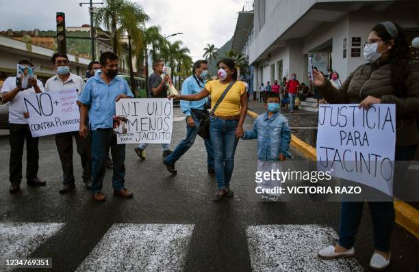 Friends of Mexican journalist Jacinto Romero Flores take part in a protest in demand of justice for his murder, in Orizaba, state of Veracruz, Mexico...