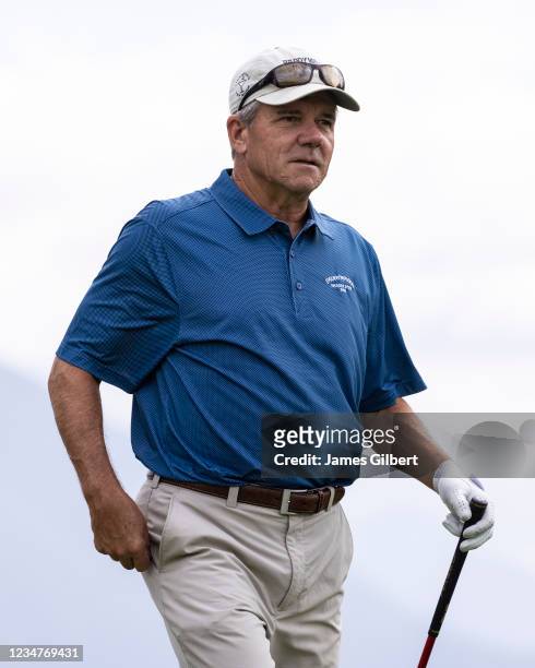 Scott Dunlap looks on from the 18th tee prior to the Boeing Classic at The Club at Snoqualmie Ridge on August 19, 2021 in Snoqualmie, Washington.