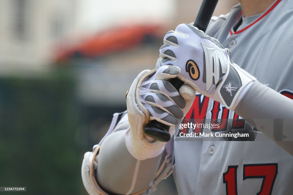 A detailed view of the Asics batting gloves worn by Shohei Ohtani of  News Photo - Getty Images