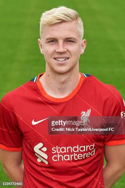 Luis Longstaff of Liverpool poses for a photograph at AXA Training Centre on July 9, 2021 in Kirkby, England.
