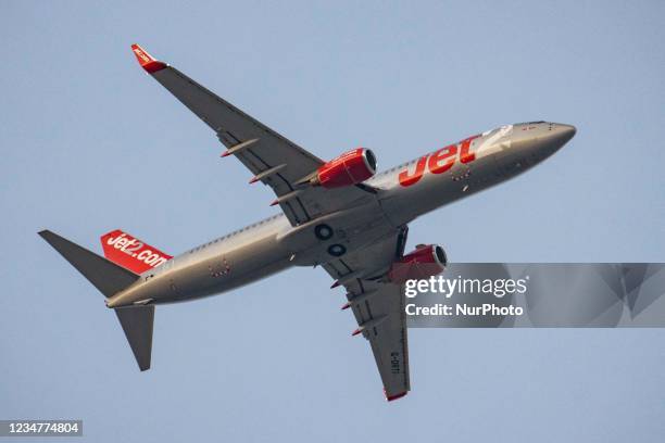 Jet2.com, a British low cost leisure airline, Boeing 737-8FH aircraft with registration G-DRTI as seen landing at Thessaloniki International Airport...