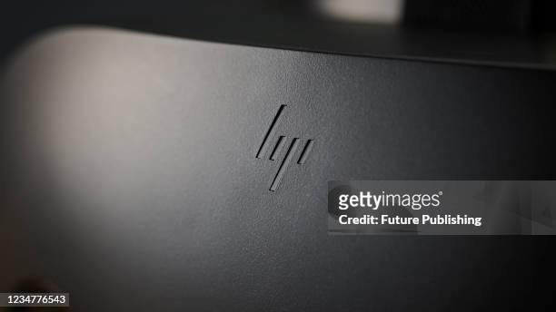 Detail of the Hewlett-Packard logo on an HP Reverb G2 virtual reality headset, taken on December 17, 2020.