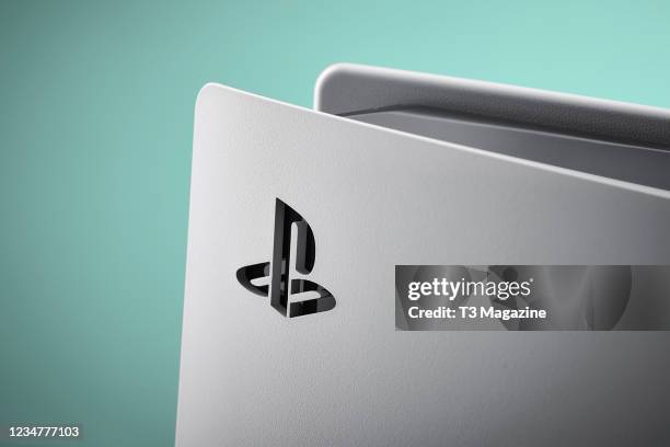 Detail of the logo on a Sony PlayStation 5 home video game console, taken on October 29, 2020.