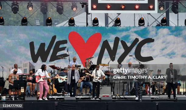 Earth, Wind and Fire perform a soundcheck on August 20 in New York's Central Park, a day before the"We Love NYC: The Homecoming Concert" a the...