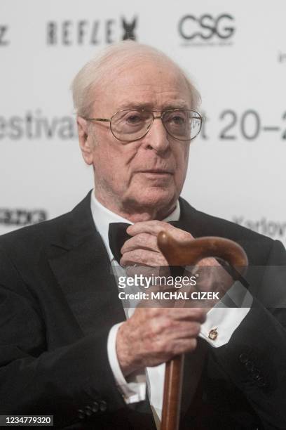 British film actor Michael Caine gives an interview prior to the opening of the 55th Karlovy Vary International Film Festival in Karlovy Vary on...