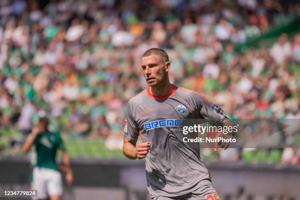 Felix Platte of SC Paderborn looks on during the Second Bundesliga match between SV Werder Bremen and SC Paderborn at Wohninvest WESERSTADIONr on...