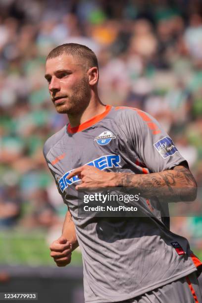 Felix Platte of SC Paderborn looks on during the Second Bundesliga match between SV Werder Bremen and SC Paderborn at Wohninvest WESERSTADIONr on...