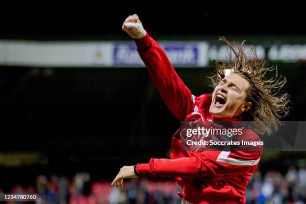 Ali Akman of NEC Nijmegen celebrates the victory during the Dutch Eredivisie match between NEC Nijmegen v PEC Zwolle at the Goffert Stadium on August...