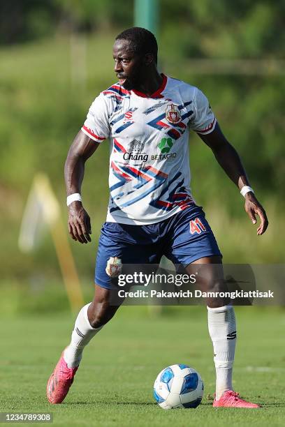 Aly Cissokho of Lamphun Warriors in action during the friendly match between Chiangmai FC and Lamphun Warriors at Alpine Football Camp Training on...