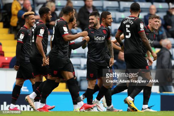 Alex Mowatt of West Bromwich Albion celebrates after scoring a goal to make it 0-1 during the Sky Bet Championship match between Blackburn Rovers and...