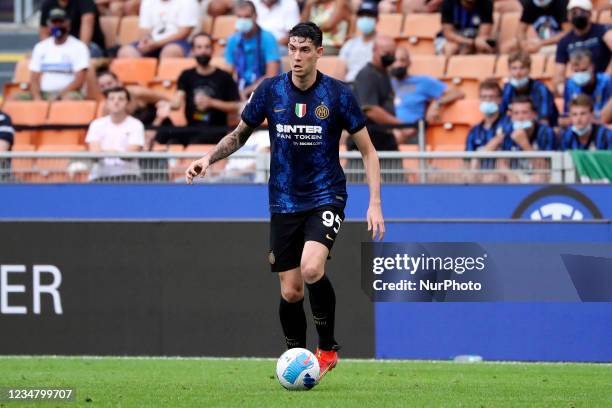Alessandro Bastioni of FC Internazionale in action during the Serie A match between FC Internazionale v Genoa CFC at Stadio Giuseppe Meazza on August...