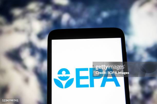 In this photo illustration, Environmental Protection Agency logo of the U.S. Is seen displayed on a smartphone screen.