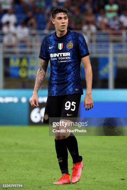 Alessandro Bastioni of FC Internazionale looks on during the Serie A match between FC Internazionale v Genoa CFC at Stadio Giuseppe Meazza on August...