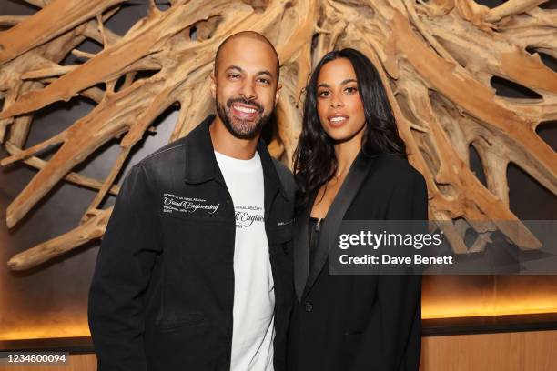 Marvin Humes and Rochelle Humes attend ELLE fashion editor Georgia Medley's birthday party at Middle Eight on August 21, 2021 in London, England.