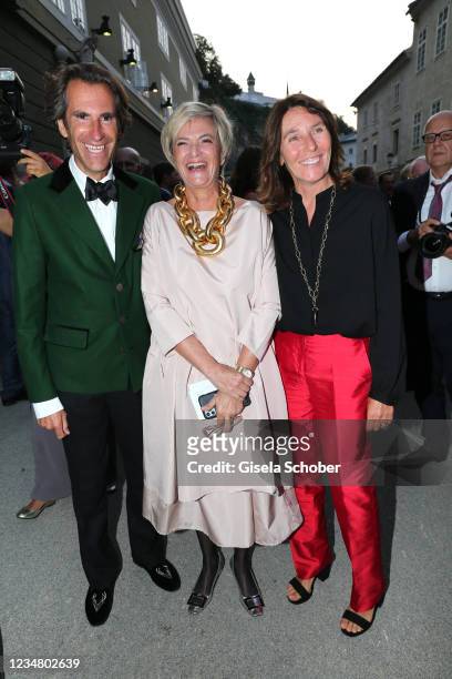 Pierre Pelegri, Princess Gloria von Thurn und Taxis and Alessandra Borghese at the premiere of "Tosca" during the Salzburg Opera Festival 2021 at...