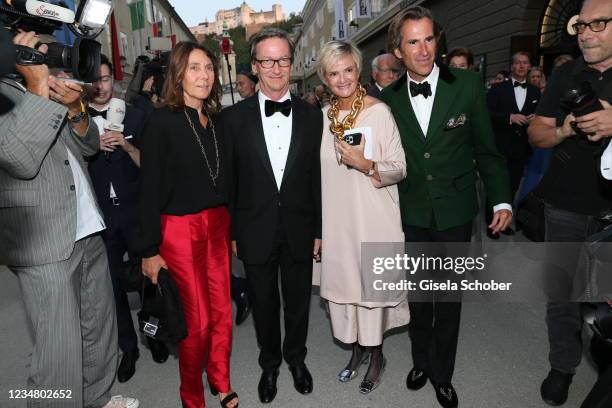 Alessandra Borghese, Thaddaeus Ropac, Gloria von Thurn und Taxis, Pierre Pelegri the premiere of "Tosca" during the Salzburg Opera Festival 2021 at...