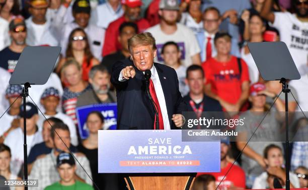 Donald J. Trump delivers remarks at a major rally hosted by the Alabama Republican Party and in conjunction with the Alabama Republican Party's...