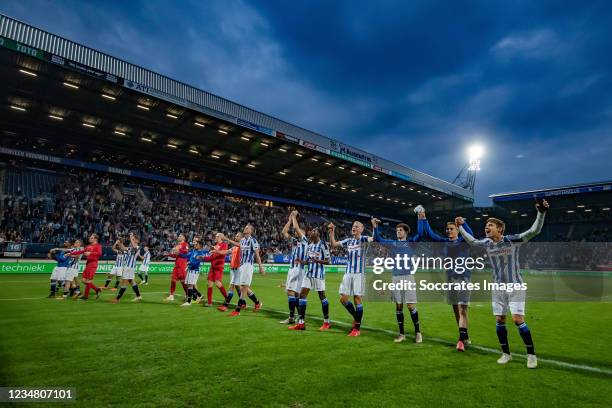 Players of Heerenveen celebrating the victory, Mitchell van Bergen of SC Heerenveen , Siem de Jong of SC Heerenveen, Joey Veerman of SC Heerenveen...