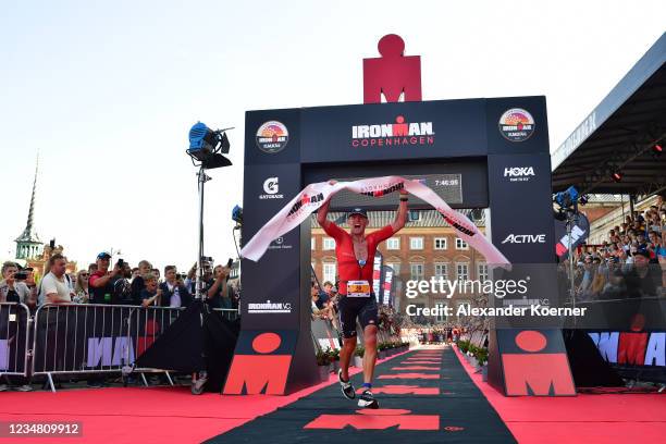 Cameron Wurf of Australia finishes in first place during the IRONMAN Copenhagen on August 22, 2021 in Copenhagen, Denmark.