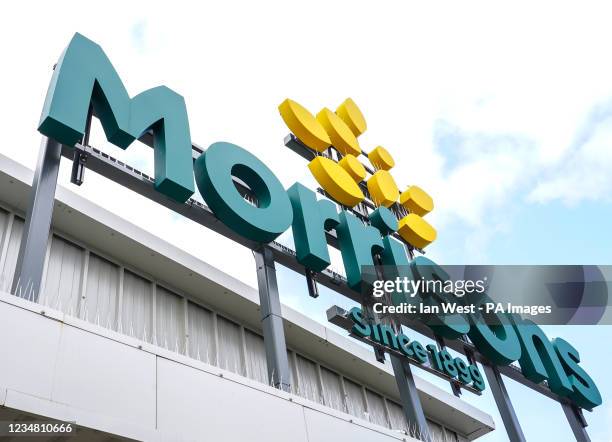 View of a store sign at a branch of Morrisons supermarket in Camden, London. Picture date: Sunday August 22, 2021.