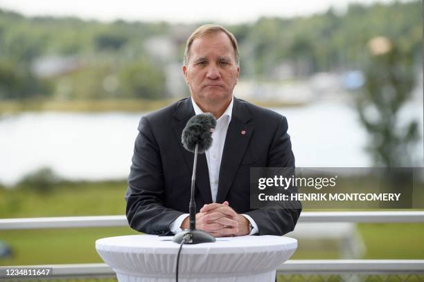 Sweden's Prime Minister Stefan Lofven gives a statement to announce his resignation on August 22, 2021 in Åkersberga north of Stockholm. - Lofven,...