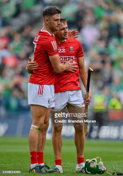 Dublin , Ireland - 22 August 2021; Dejected brothers Eoin, left, and Alan Cadogan of Cork after the GAA Hurling All-Ireland Senior Championship Final...