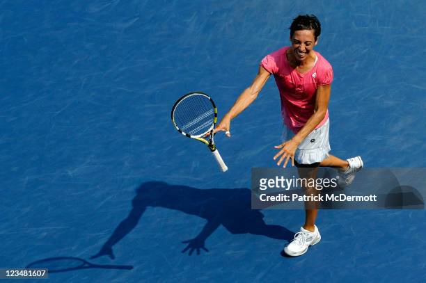 Francesca Schiavone of Italy celebrates after defeating Chanelle Scheepers of South Africa during Day Six of the 2011 US Open at the USTA Billie Jean...