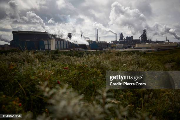 Fumes from the Tata Steel plant are seen on August 20, 2021 in Wijk aan Zee, Netherlands. The Tata steel plant is under investigation by the Dutch...