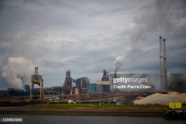 Netherlands, Amsterdam, View of Tata steel plant on North Sea coast stock  photo