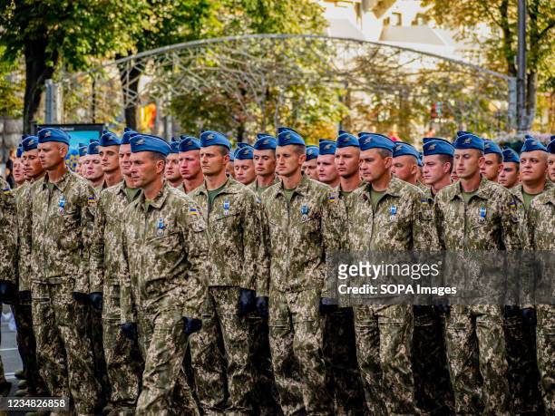 Ukrainian armed forces units participate during the rehearsal of the military parade which will take place on the Independence Day.