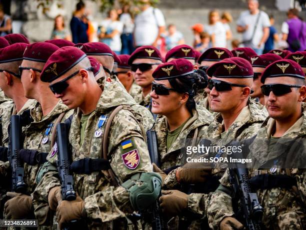 Ukrainian armed forces units participate during the rehearsal of the military parade which will take place on the Independence Day.