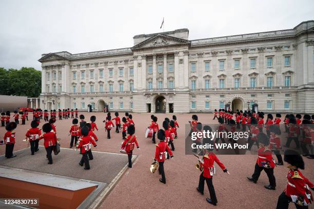 Members of the Nijmegen Company Grenadier Guards and the 1st Battalion the Coldstream Guards take part in the Changing of the Guard, which is taking...