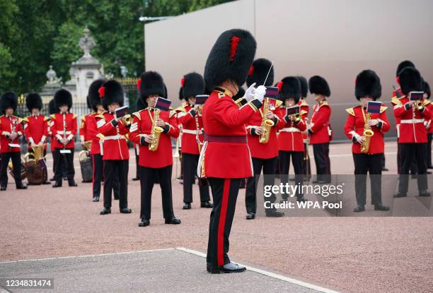 Members of the Nijmegen Company Grenadier Guards take part in the Changing of the Guard, which is taking place for the first time since the start of...