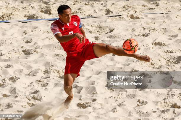Raimana Li Fung Kuee of Tahiti in action during the FIFA Beach Soccer World Cup Russia 2021 Group D match between Tahiti and Mozambique on August 23,...