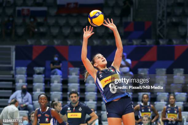 Alessia Orro of Italy in action during the CEV EuroVolley 2021 Pool C match between Slovakia and Italy at Kresimir Cosic Hall in Visnjik Sports...