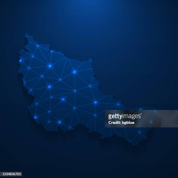 belle-ile-en-mer map network - bright mesh on dark blue background - mer stock illustrations