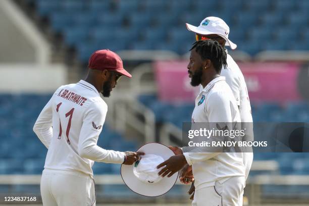 Kraigg Brathwaite takes Kyle Mayers of West Indies hat during day 4 of the 2nd Test between West Indies and Pakistan at Sabina Park, Kingston,...